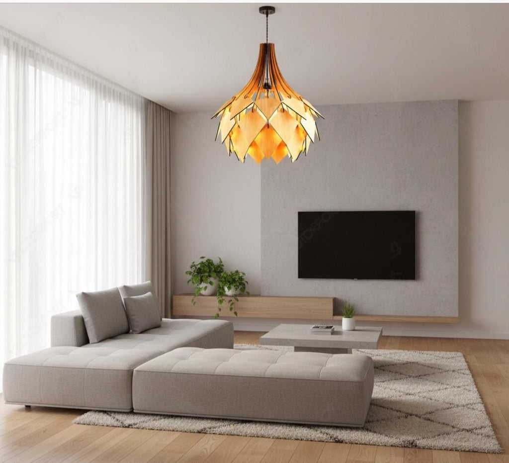 Scandinavian Pine Cone Hanging wooden chandelier lamp shade - Pendant light.