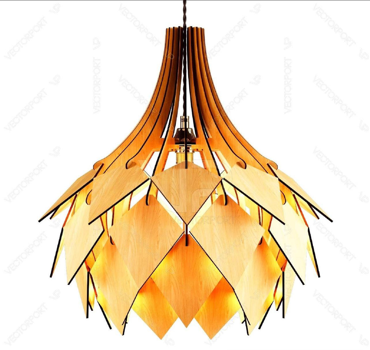 Scandinavian Pine Cone Hanging wooden chandelier lamp shade - Pendant light.